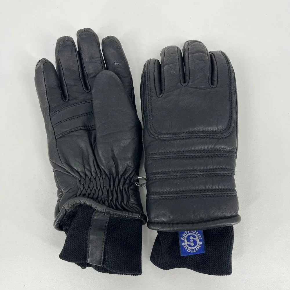 Skitique Vintage Black Leather Ski Gloves‎ Ladies Medium Winter Snow Outdoor